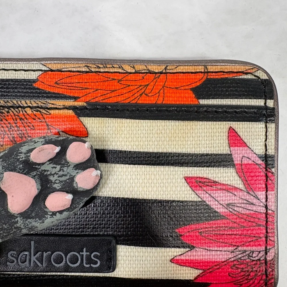 Sakroots Striped Floral Wallet‎ - Black, Cream, Pink & Orange